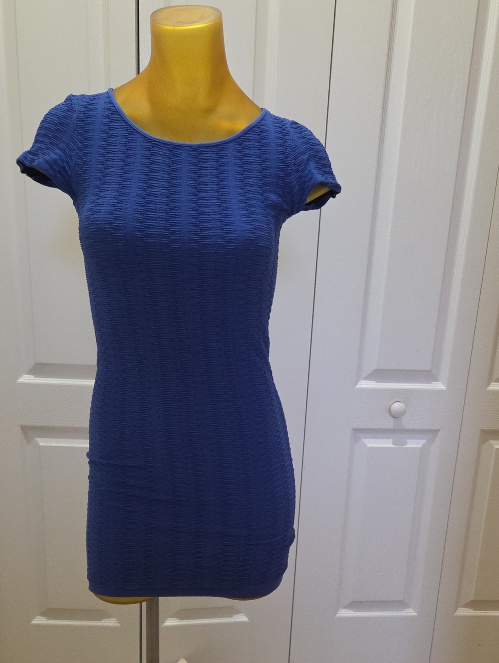 BCBGeneration Royal Blue Textured Cap-Sleeve Dress
